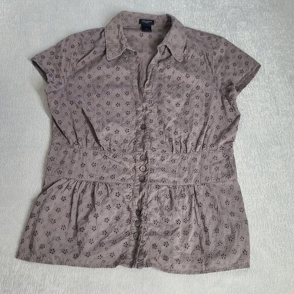 Ann Taylor women's eyelet floral blouse Beige Size 10 Office career 100% cotton - Picture 3 of 6